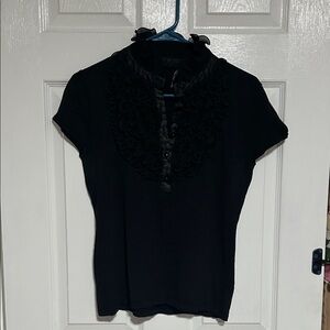 Adrienne Vittadini Black Ruffled Blouse